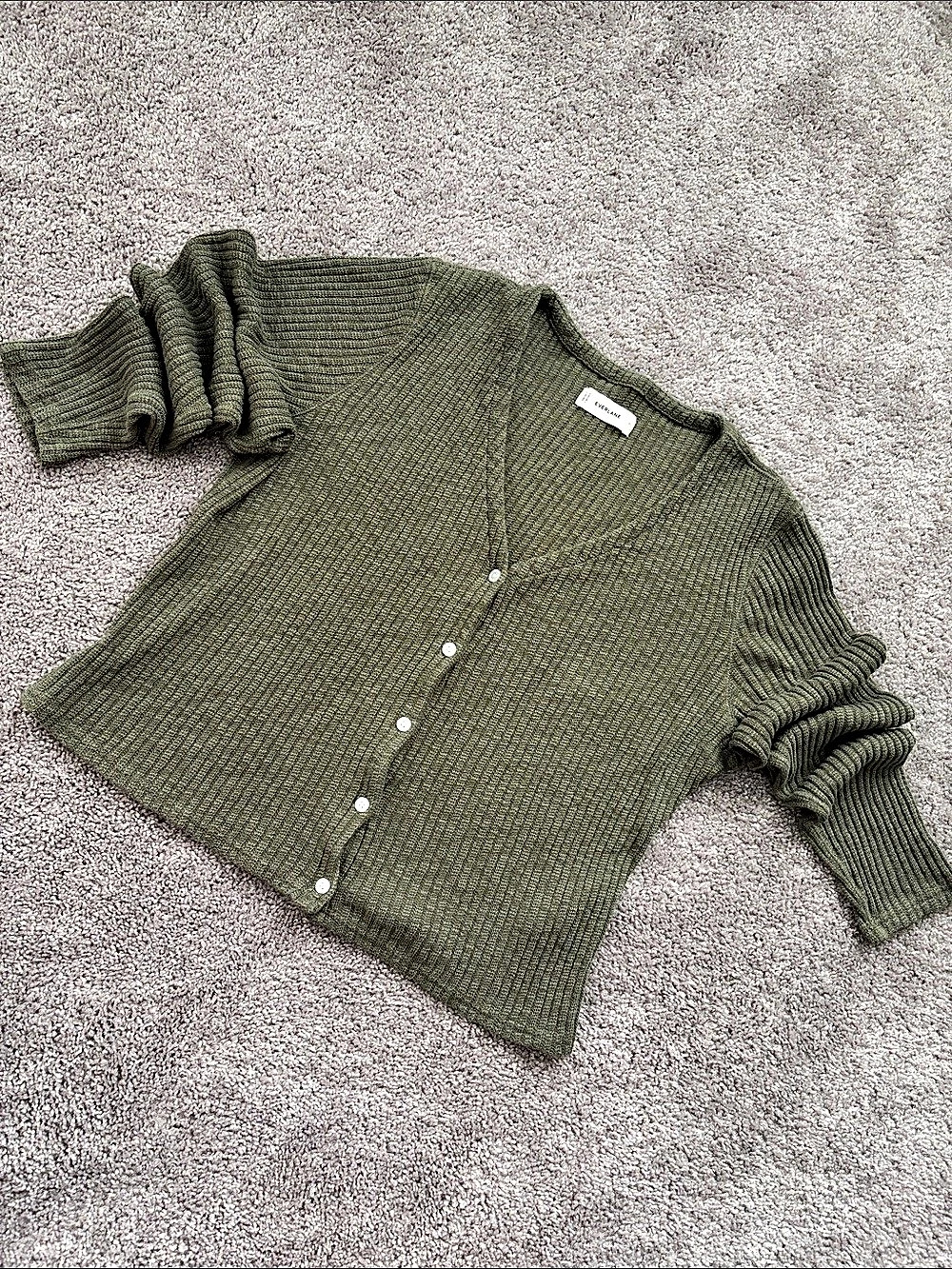 Everlane The Cozy Rib Cardigan Ribbed Cardigan Green XL